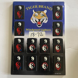 Unused Vintage 12pc Windproof Lighter Display Yin Yang, Deadhead & Skeleton Claw